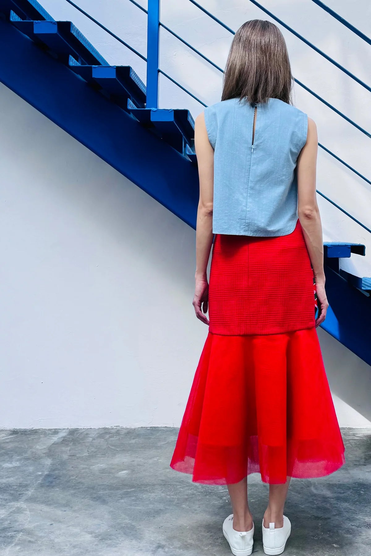 LUNAR 2024 SK01 || RED TULLE PEPLUM SKIRT - BEV C multi label store
