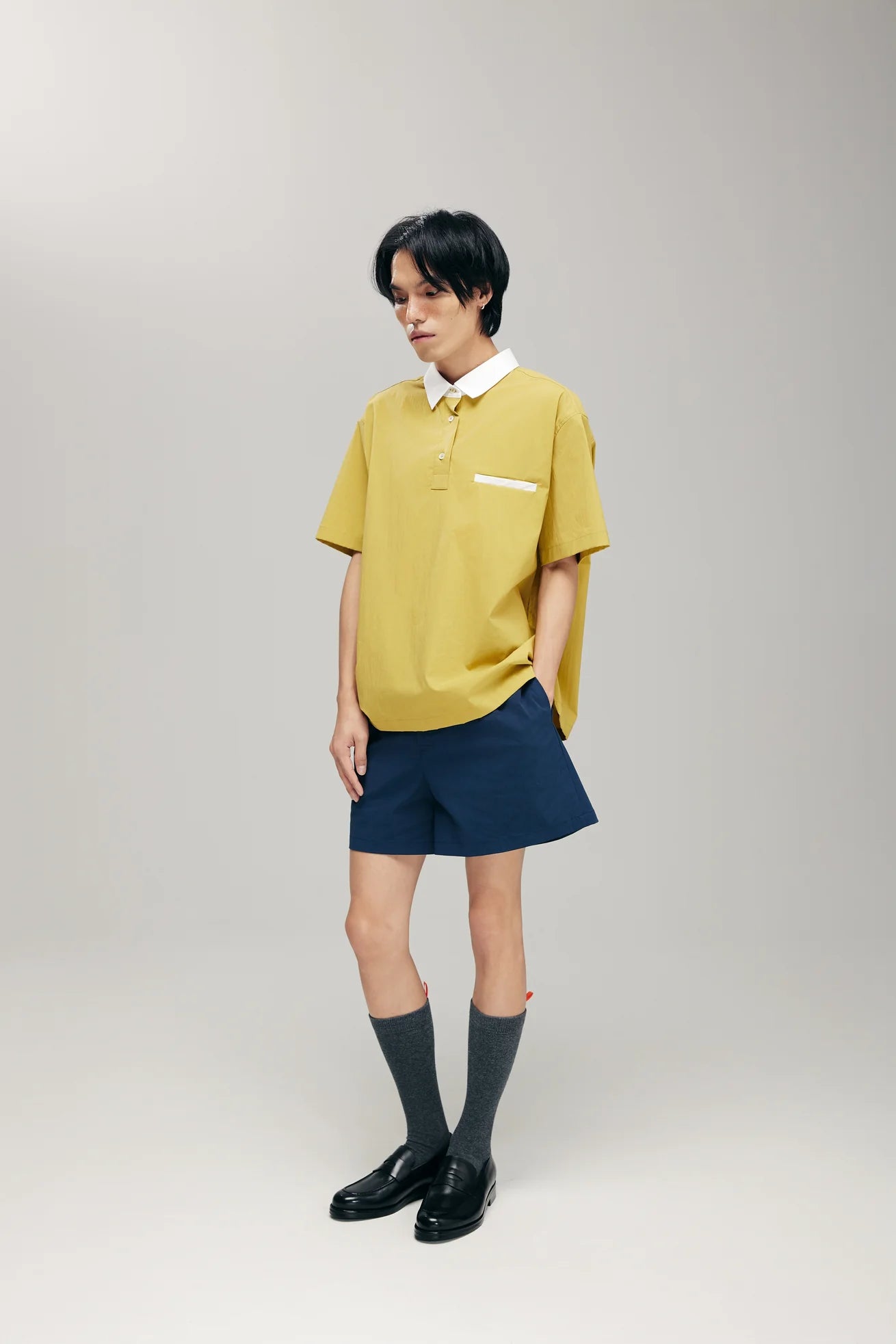 SENSU HALF-PLACKET SHIRT IN LIME & WHITE - BEV C multi label store