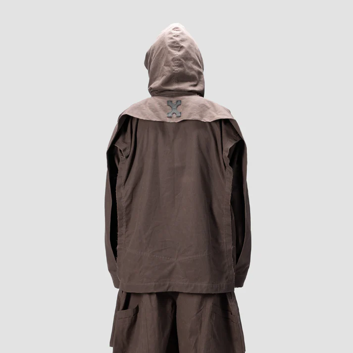 BACK PLEATED HOODED SHIRT - BROWN - BEV C multi label store